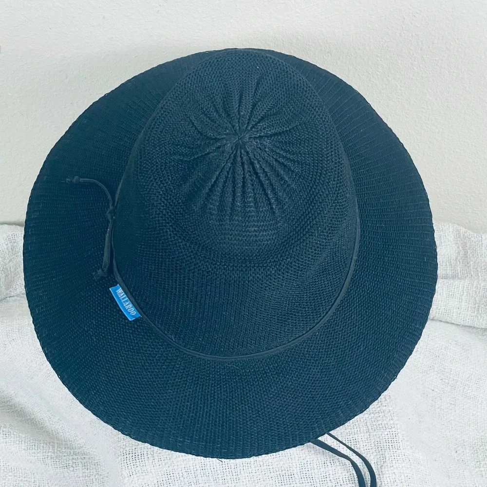 Wallaroo Victoria Fedora Womens Black Poly Straw Packable UPF 50 Sun Hat